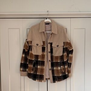 Plaid Teddy Jacket in Brown and Tan